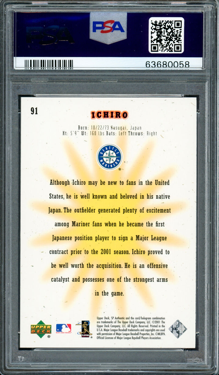 Ichiro Suzuki 2001 SP Authentic RC PSA 8 Gem 10 Auto 01 ROY/MVP /1250 PSA/DNA Image 6