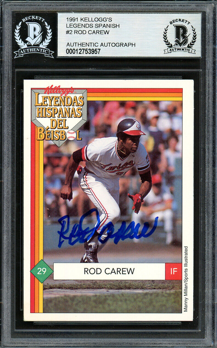Rod Carew Autographed Signed 1991 Kellogg's Card #2 Twins Beckett 12753957 Image 1