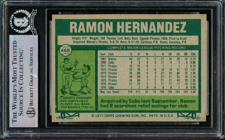 Ramon Hernandez Autographed 1977 Topps Card #468 Chicago Cubs Beckett #14230953 Image 2