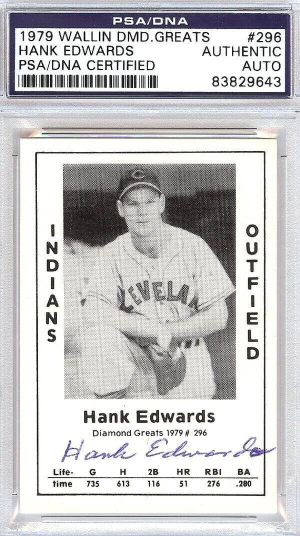 Hank Edwards Autographed 1979 Diamond Greats Card #296 Indians PSA/DNA #83829643 Image 1