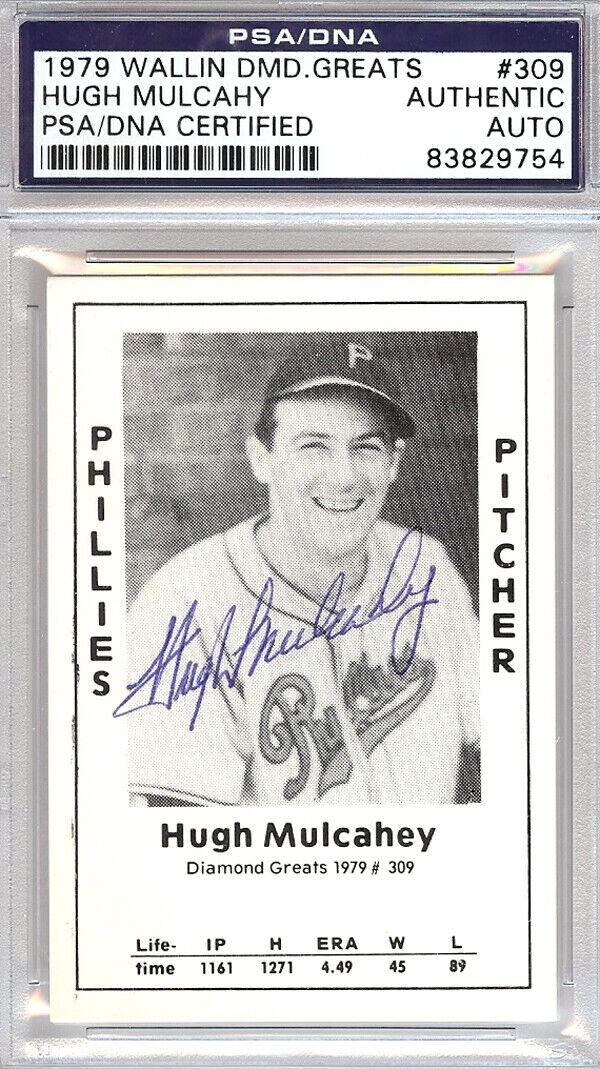 Hugh Mulcahy Autographed 1979 Diamond Greats Card Phillies PSA/DNA #83829754 Image 1