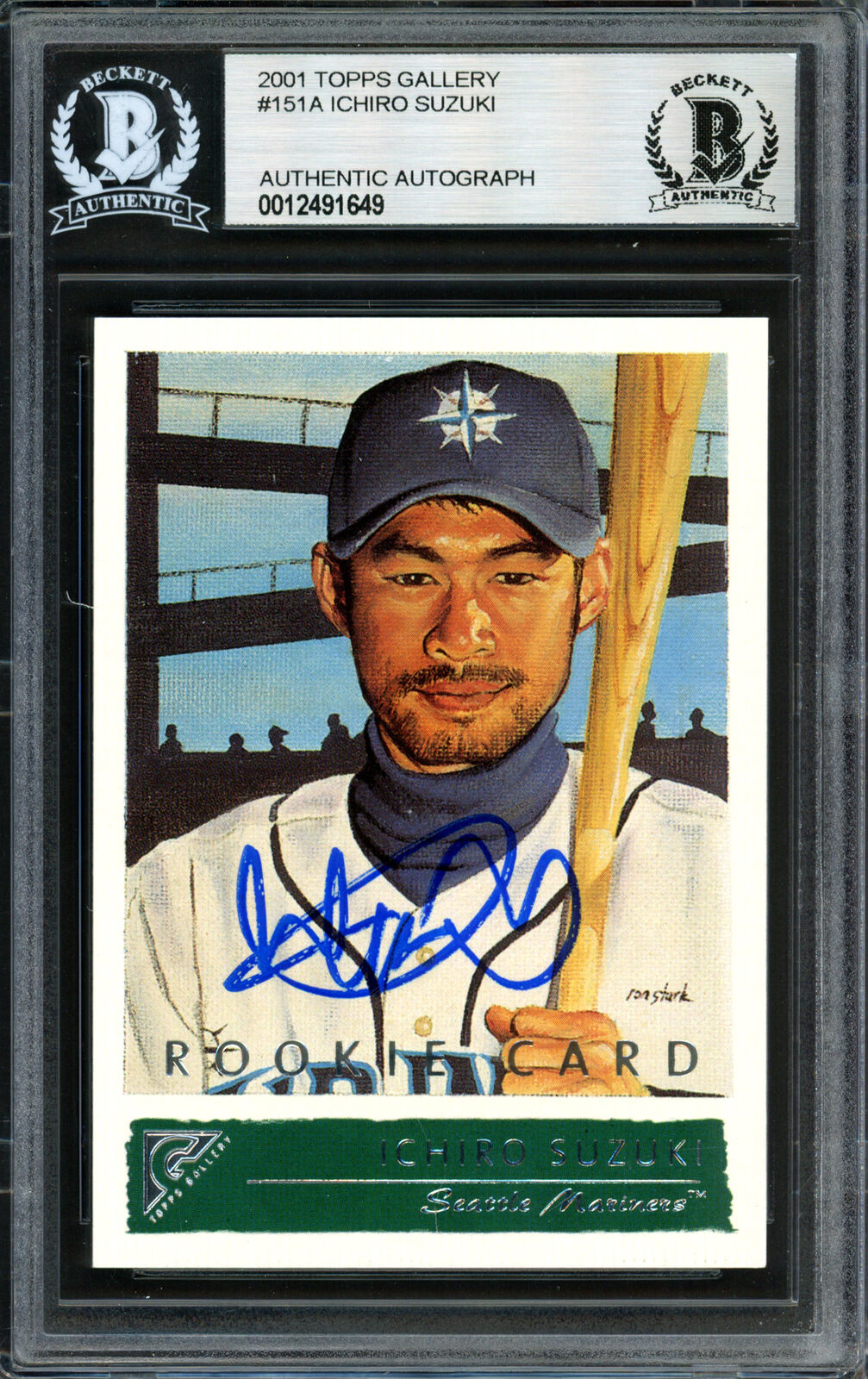 Ichiro Suzuki Autographed 2001 Topps Gallery Rookie Card Beckett 12491649 Image 1