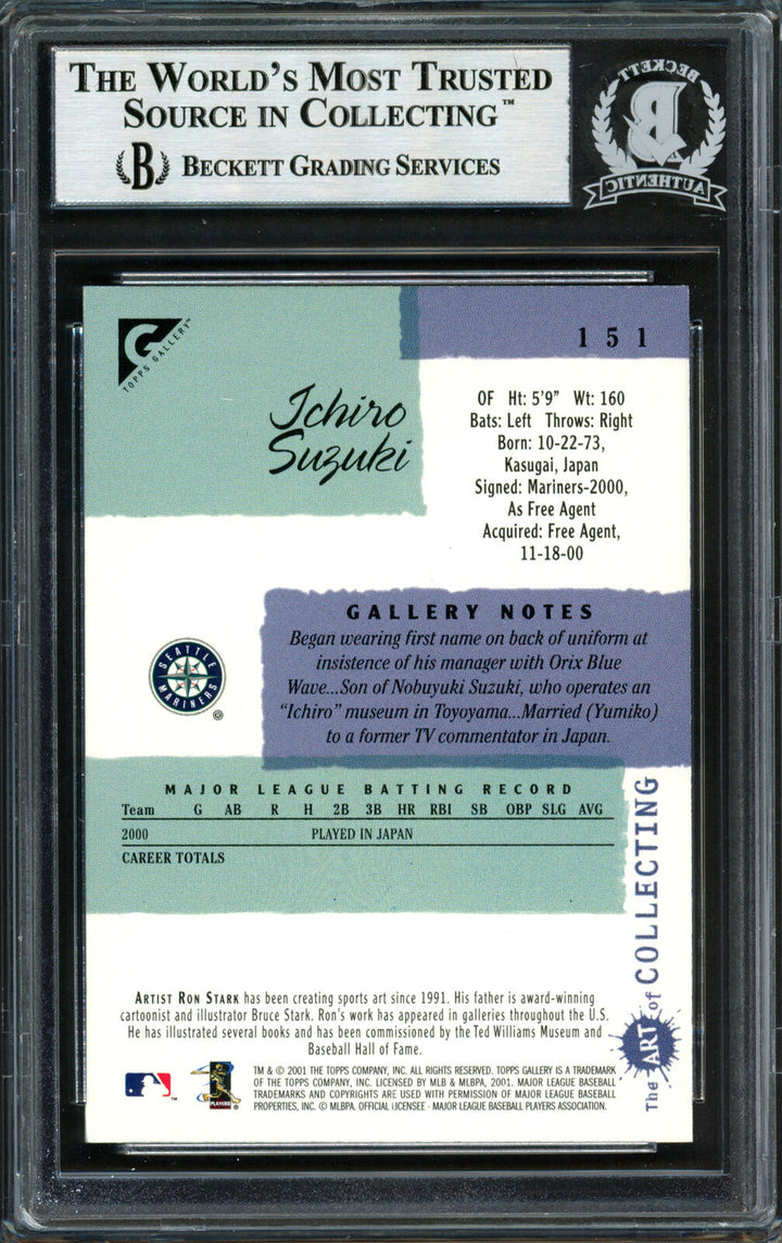 Ichiro Suzuki Autographed 2001 Topps Gallery Rookie Card Beckett 12491649 Image 2