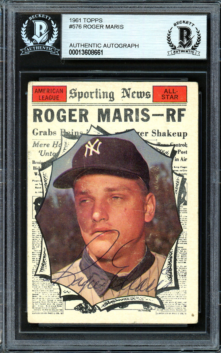 Roger Maris Autographed 1961 Topps Card #576 Yankees All-Star Beckett #13608661 Image 1