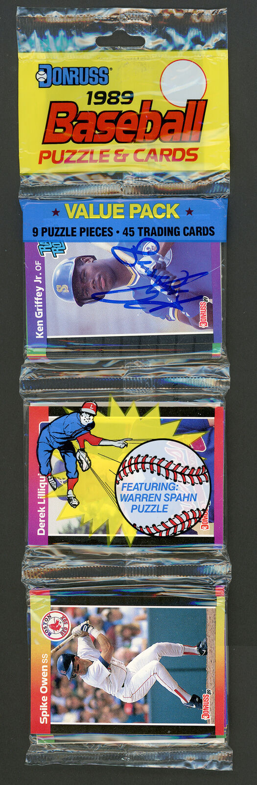 Ken Griffey Jr. Autographed 1989 Donruss Baseball Rack Pack RC Beckett AA00382 Image 1
