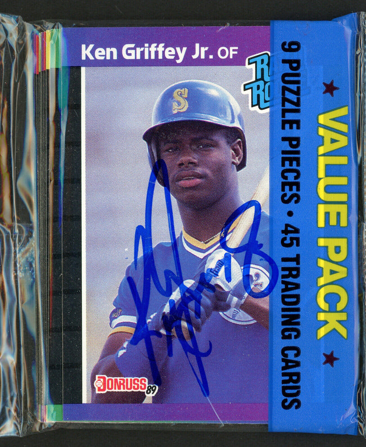 Ken Griffey Jr. Autographed 1989 Donruss Baseball Rack Pack RC Beckett AA00382 Image 2