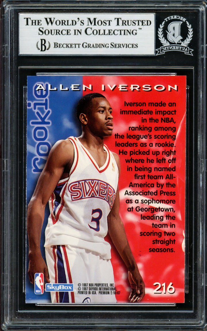 Allen Iverson Auto 1996-97 Skybox Premium Rookie Card 76ers Beckett 14133845 Image 2