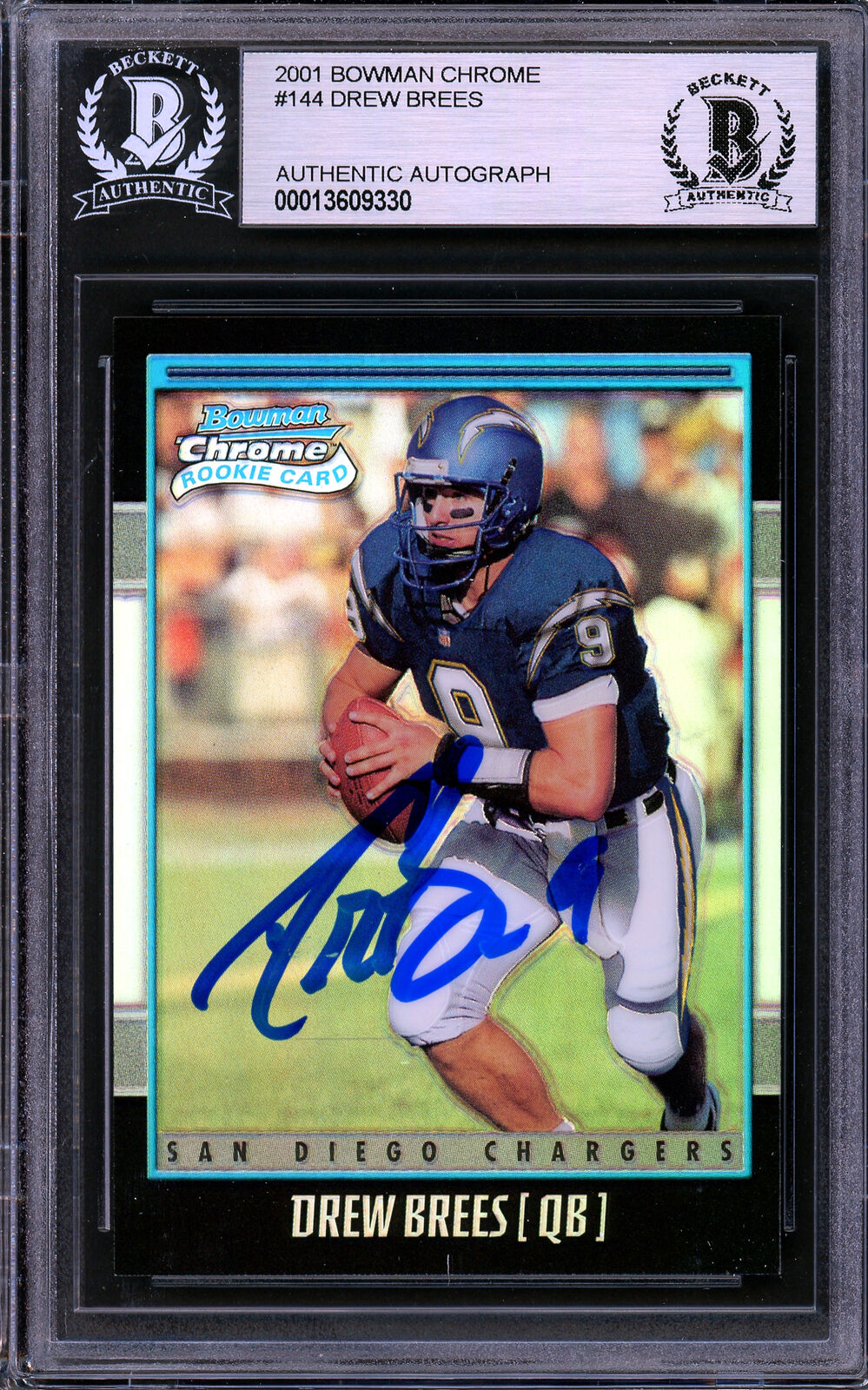 Drew Brees Auto 2001 Bowman Chrome Refractor RC Chargers 1430/1999 Beckett Image 1