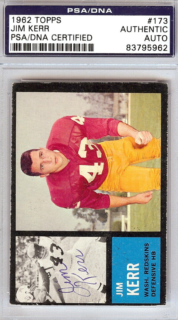 Jim Kerr Autographed 1962 Topps Rookie Card #173 Redskins PSA/DNA #83795962 Image 2