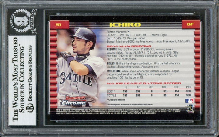 Ichiro Suzuki Autographed 2002 Bowman Chrome Card Mariners Beckett #12785447 Image 4