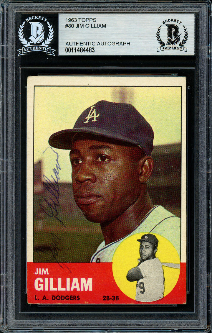 Jim Gilliam Autographed Signed 1963 Topps Card #80 Dodgers Beckett 11484483 Image 1