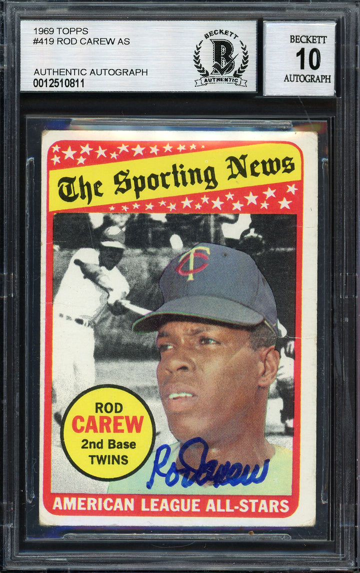 Rod Carew Autographed 1969 Topps All Star Auto Card Gem 10 Auto Beckett 12510811 Image 1