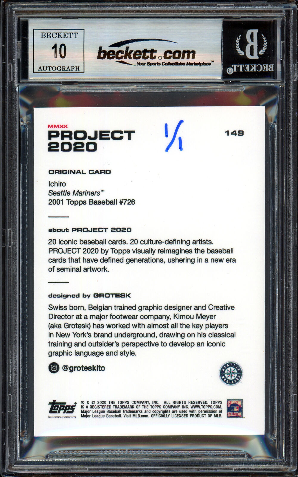 Ichiro Suzuki Topps Project 2020 Grotesk Card Gem 10 Auto 01 ROY/MVP 1/1 Beckett Image 4