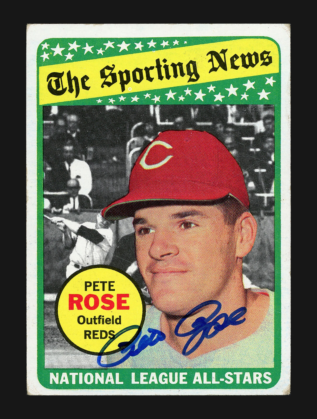 Pete Rose Autographed 1969 Topps All Stars Card #424 Cincinnati Reds SKU #202029 Image 1