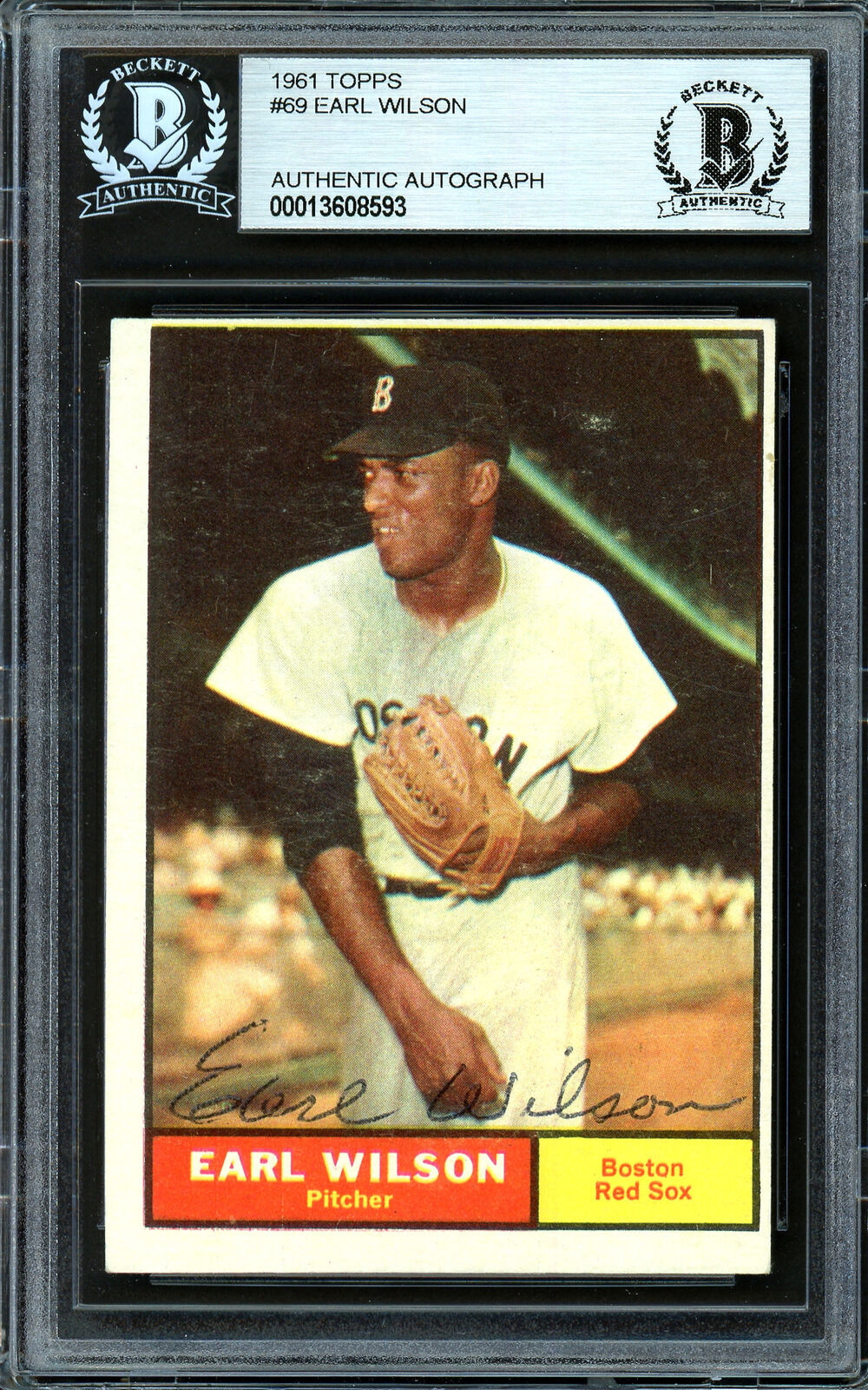 Earl Wilson Autographed 1961 Topps Card #69 Boston Red Sox Beckett BAS #13608593 Image 3