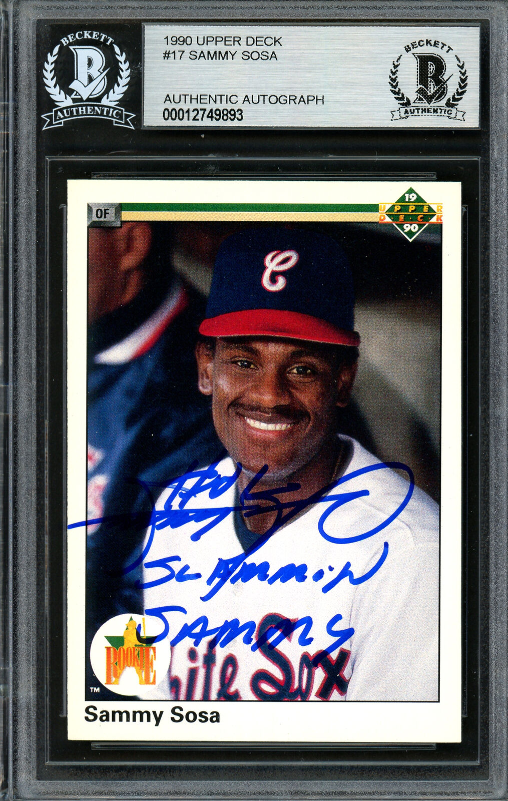Sammy Sosa Autographed 1990 UD RC White Sox "Slammin Sammy" Beckett 12749893 Image 1