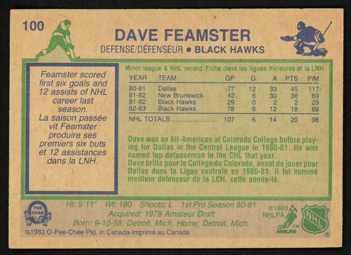 Dave Feamster Autographed 1983-84 O-Pee-Chee Rookie Card #100 Blackhawks 150214 Image 3