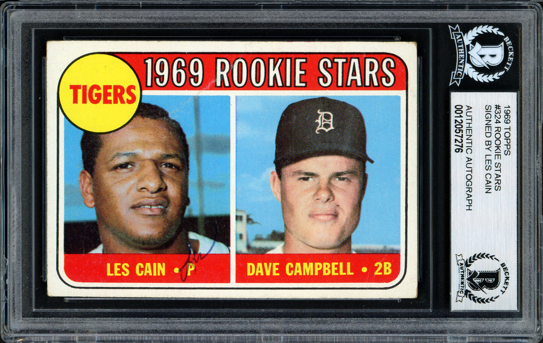 Les Cain Autographed Auto 1969 Topps Rookie Card #324 Tigers Beckett 12057276 Image 1