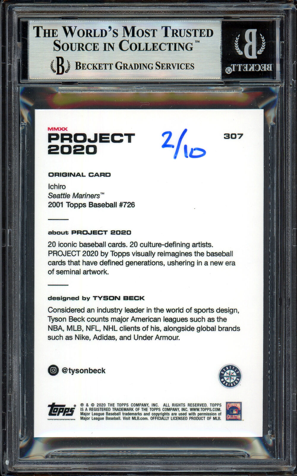 Ichiro Suzuki Auto Topps Project 2020 Tyson Beck Card 2/10 Beckett 13714171 Image 4