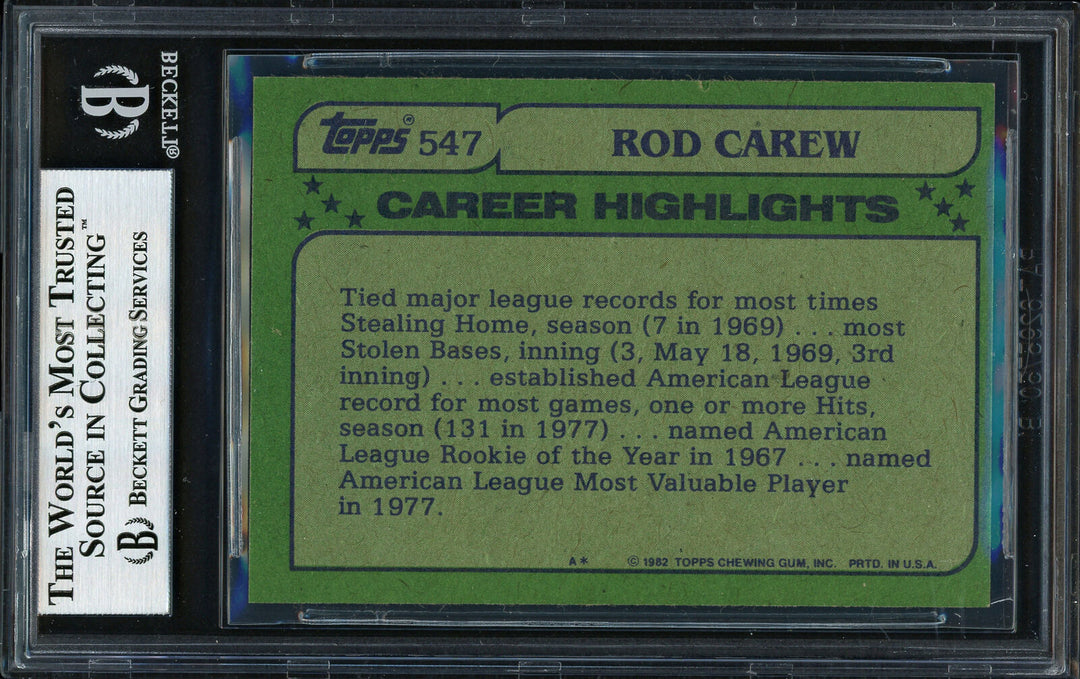 ROD CAREW AUTOGRAPHED SIGNED 1982 TOPPS ALL STAR CARD #547 ANGELS BECKETT 186117 Image 4