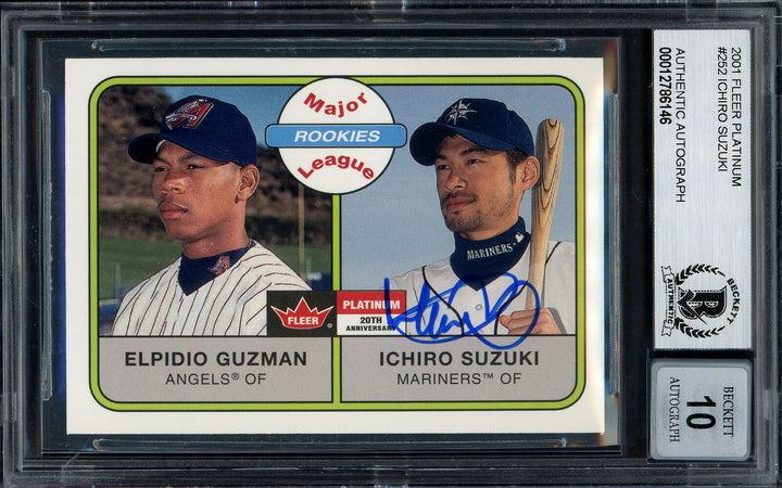 Ichiro Suzuki Auto 2001 Fleer Platinum Rookie Card Gem 10 Auto Beckett 12786146 Image 2
