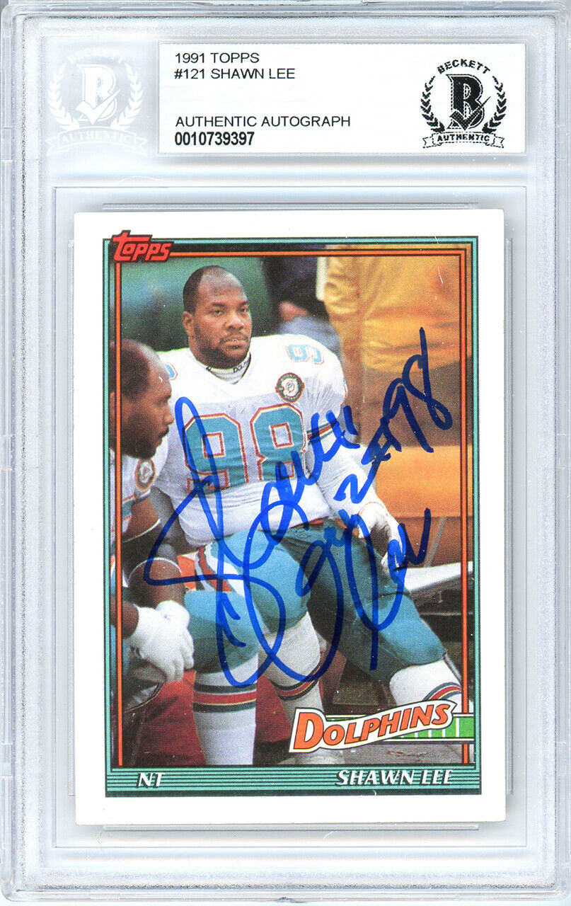 Shawn Lee Autographed 1991 Topps Rookie Card #121 Dolphins Beckett 10739397 Image 3