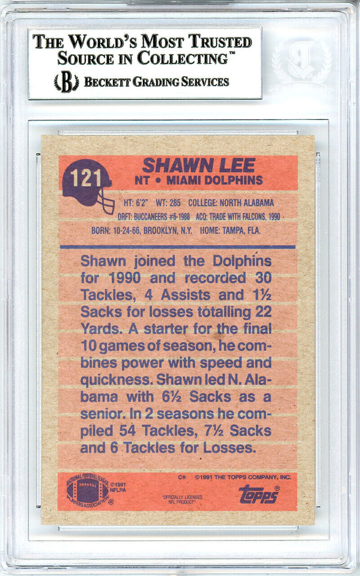 Shawn Lee Autographed 1991 Topps Rookie Card #121 Dolphins Beckett 10739397 Image 4