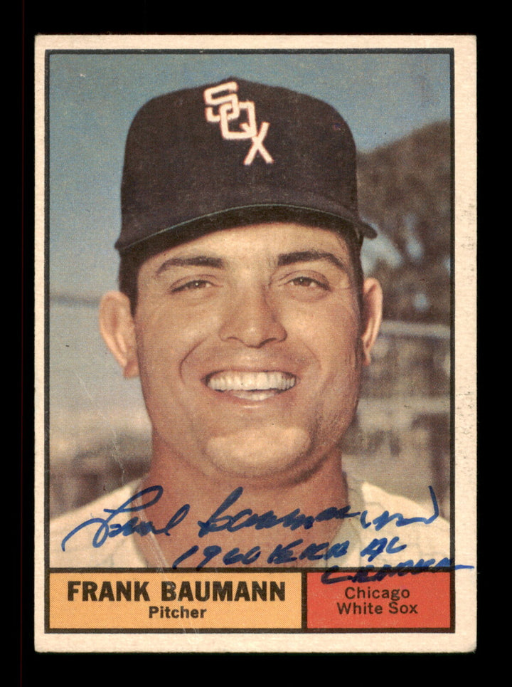 Frank Baumann Autographed 1961 Topps Card 1960 ERA AL Champ High Number 197791 Image 2