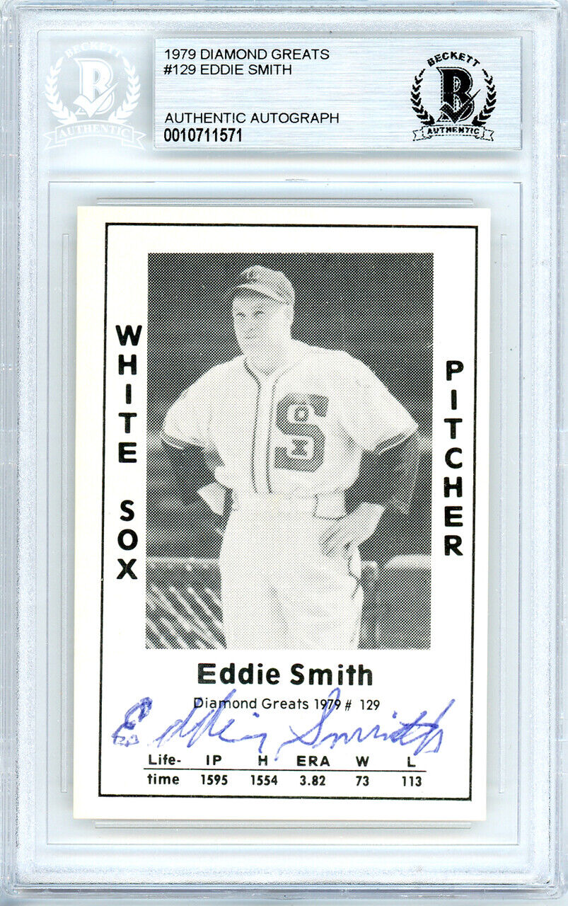 Eddie Smith Autographed 1979 Diamond Greats Card #129 White Sox Beckett 10711571 Image 3