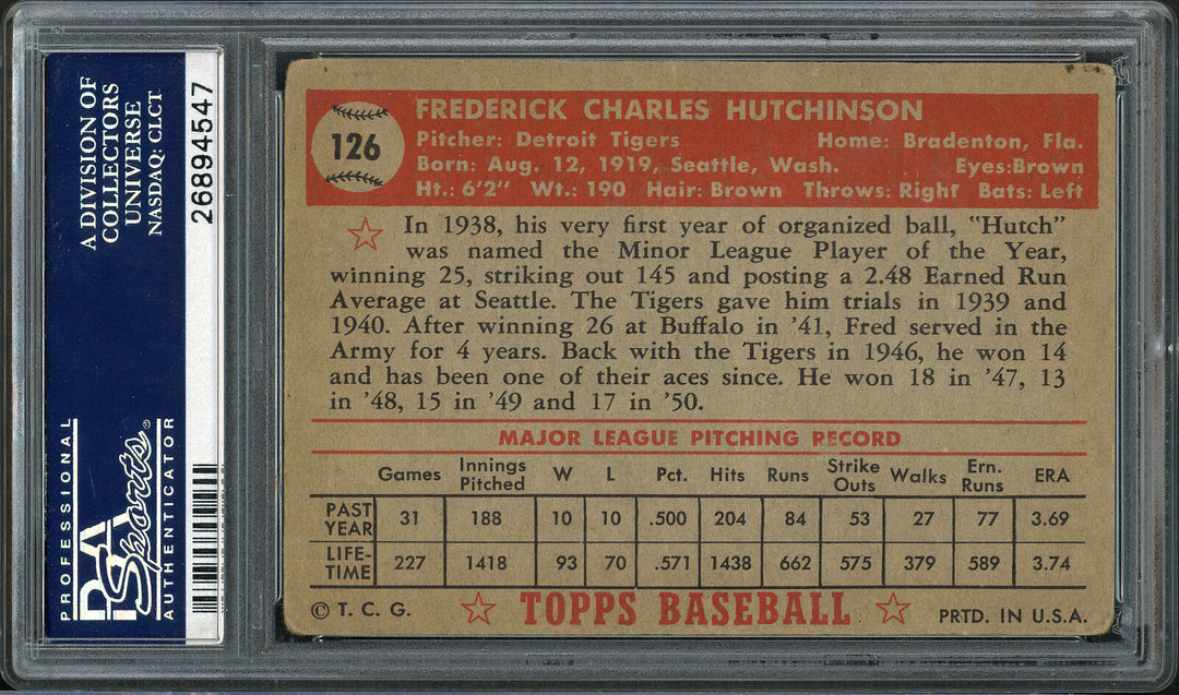Fred Hutchinson Autographed Signed 1952 Topps Card #126 Tigers PSA/DNA 26894547 Image 5