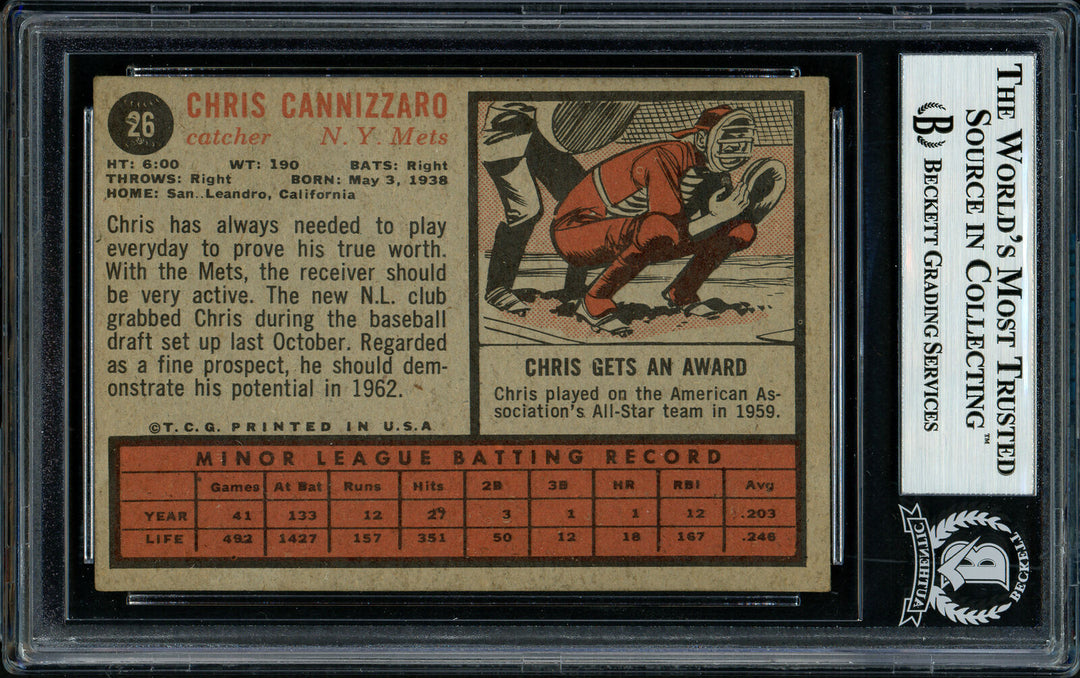 Chris Cannizzaro Autographed Signed 1962 Topps Card #26 Mets Beckett 11481375 Image 5