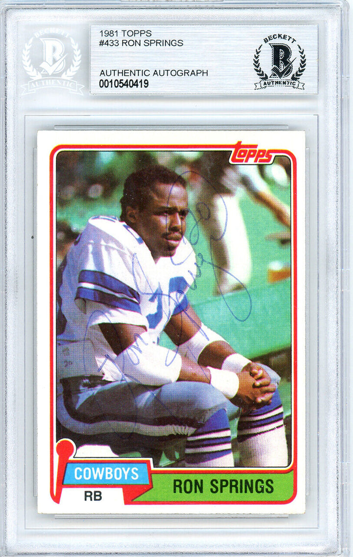Ron Springs Autographed Signed 1981 Topps Card #433 Cowboys Beckett 10540419 Image 2
