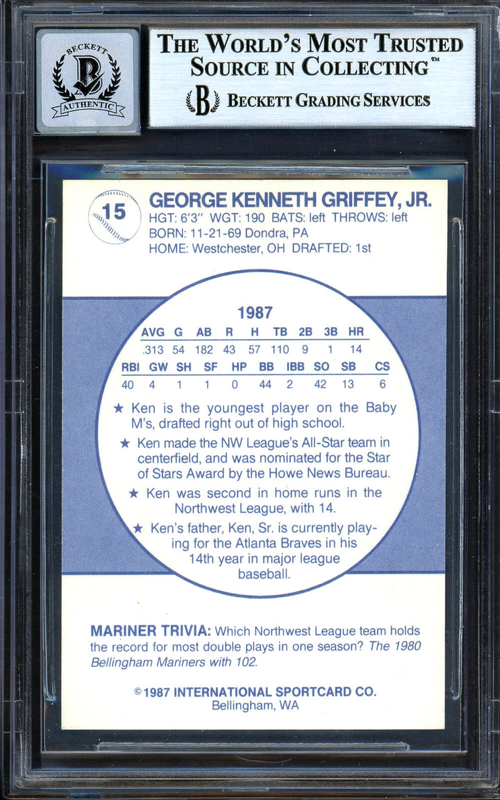 Ken Griffey Jr. Auto 1987 Bellingham Rookie Card Gem 10 Auto Beckett 13314003 Image 3