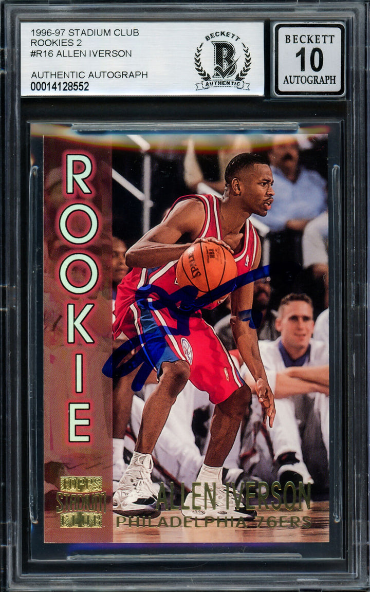 Allen Iverson 1996-97 Stadium Club Rookie Card 76ers Gem 10 Auto Beckett14128552 Image 1