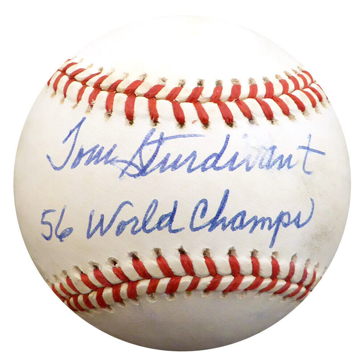 Tom Sturdivant Autographed AL Baseball Yankees "56 World Champs" Beckett F29909 Image 1