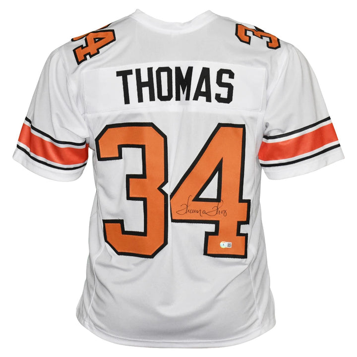 Thurman Thomas Signed Oklahoma State College White Football Jersey (Beckett) Image 1