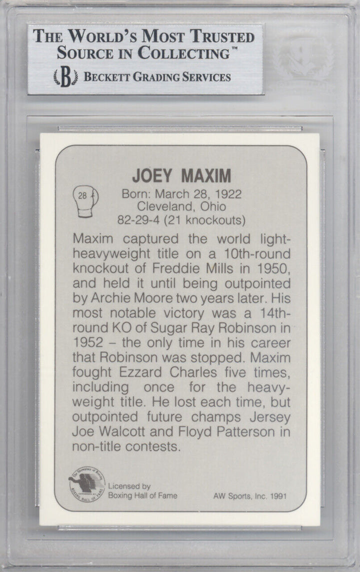 Joey Maxim Autographed 1991 All World Sports Card #28 Beckett BAS #10211701 Image 2
