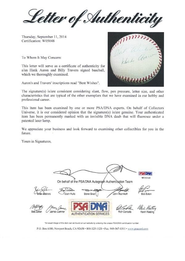 Hank Aaron & Others Autographed AL Baseball Best Wishes Vintage PSA/DNA #W05048 Image 7