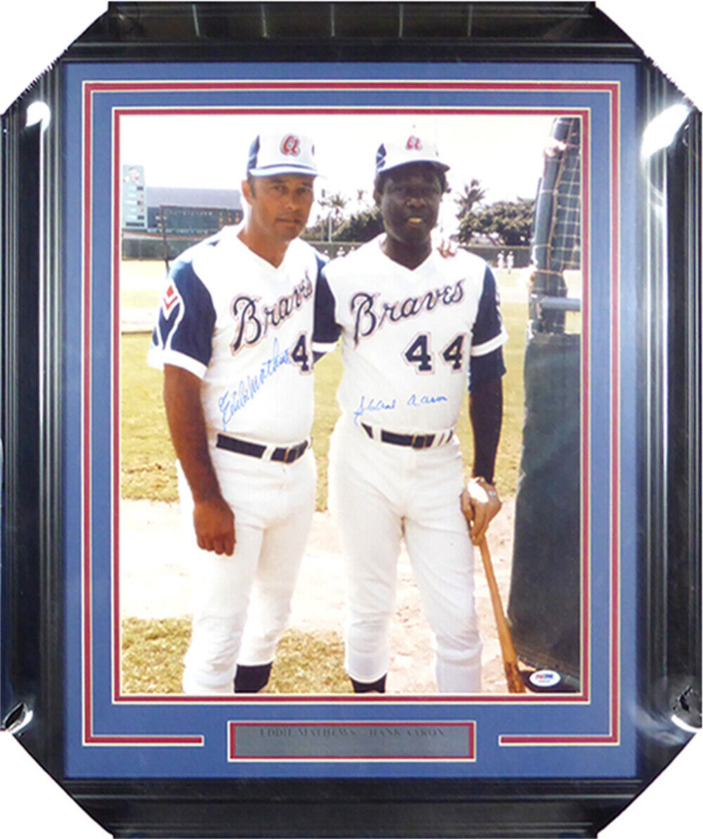 Hank Aaron & Eddie Mathews Autographed Framed 16x20 Photo Braves PSA/DNA #X30528 Image 1