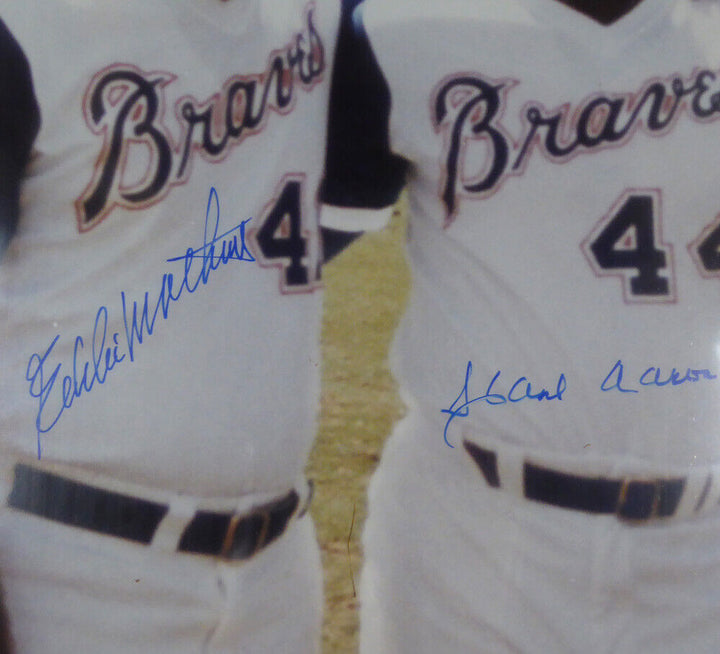 Hank Aaron & Eddie Mathews Autographed Framed 16x20 Photo Braves PSA/DNA #X30528 Image 2