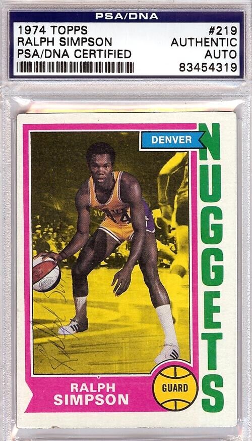 Ralph Simpson Autographed 1974 Topps Card #219 Denver Nuggets PSA/DNA #83454319 Image 1