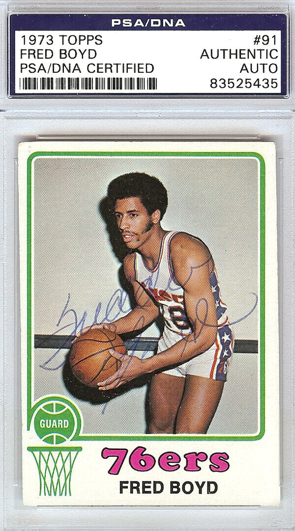 Fred Boyd Autographed 1973 Topps Card #91 Philadelphia 76ers PSA/DNA #83525435 Image 1