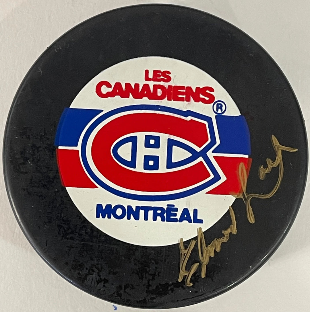 Elmer Lach HOF 66 Autographed / Signed Montreal Canadiens Puck Image 1