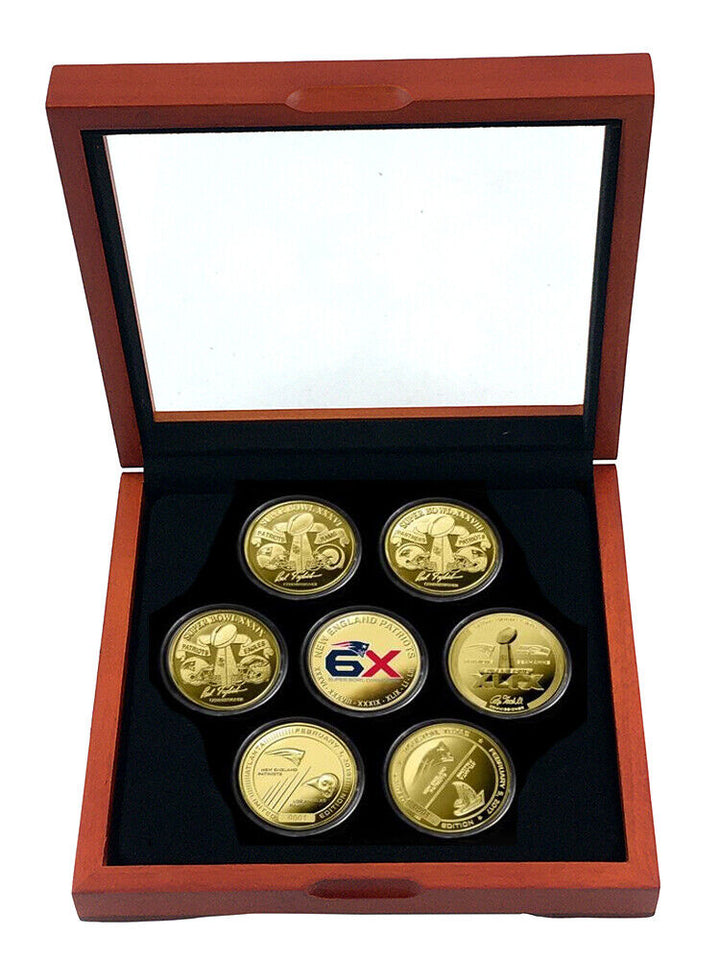 New England Patriots 6x Super Bowl Champions Gold 7 Coin Set Highland Mint Image 1