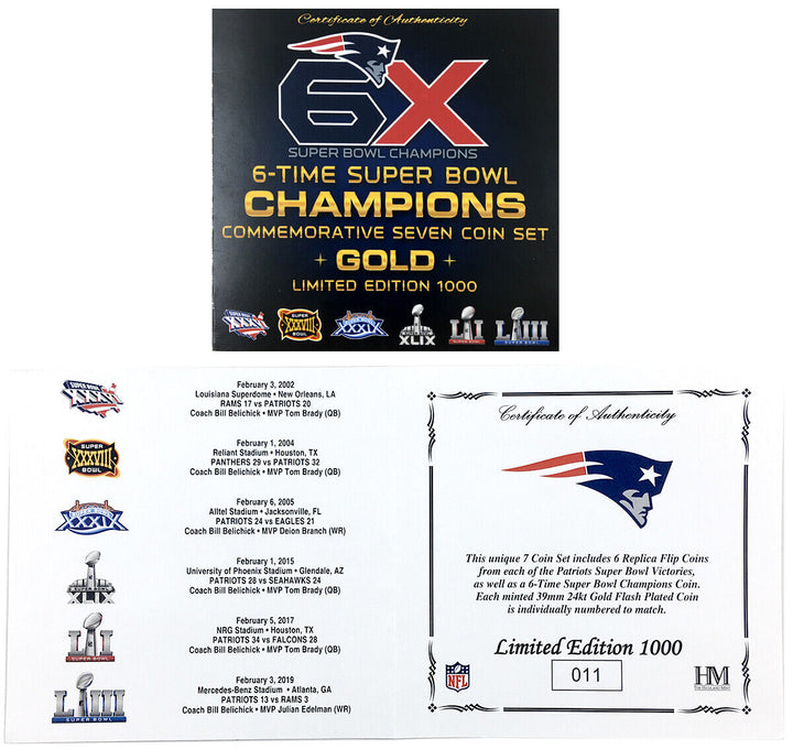 New England Patriots 6x Super Bowl Champions Gold 7 Coin Set Highland Mint Image 2