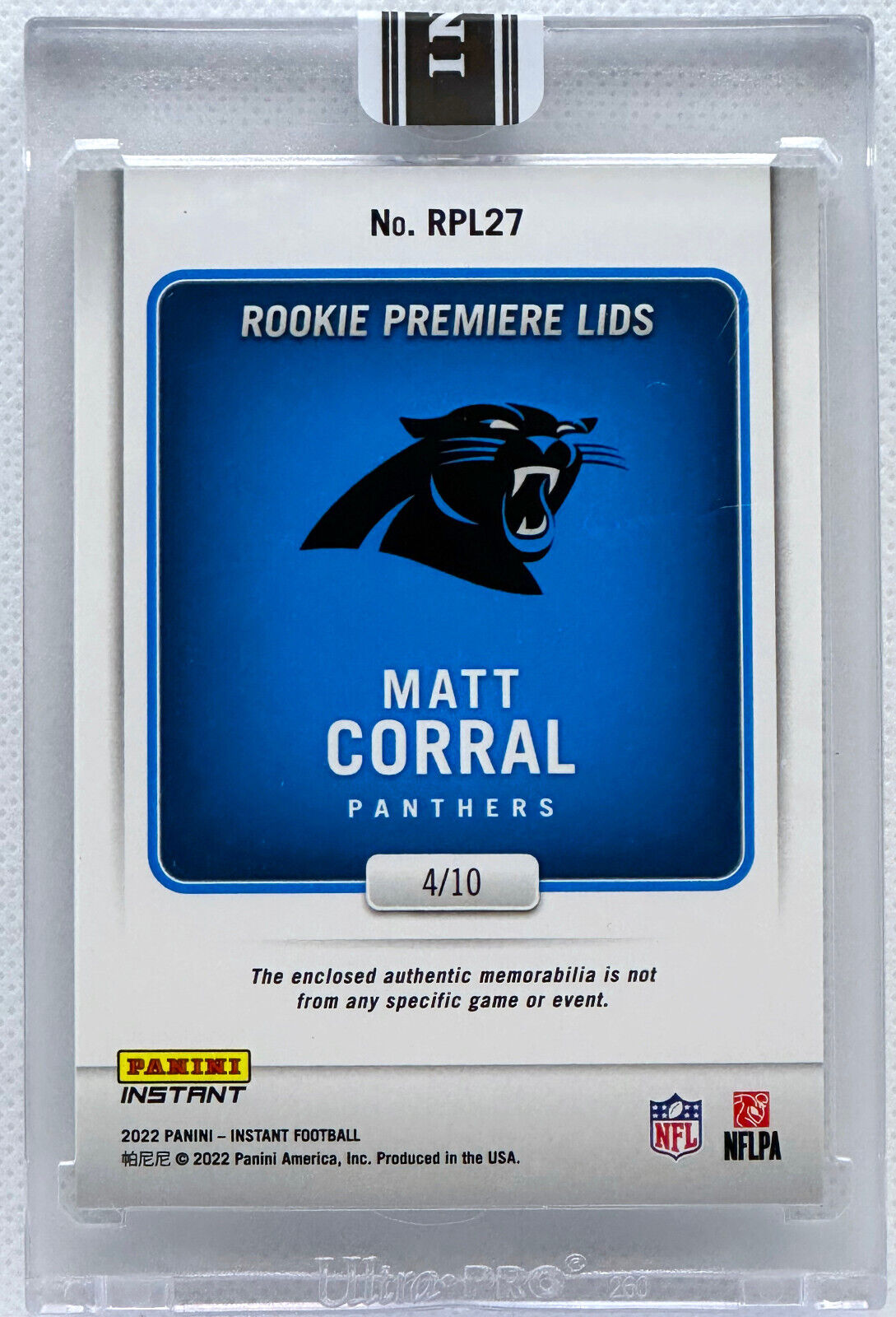 MATT CORRAL ROOKIE PREMIERE LIDS PANTHERS HAT PATCH PANINI INSTANT CAR –  CollectibleXchange