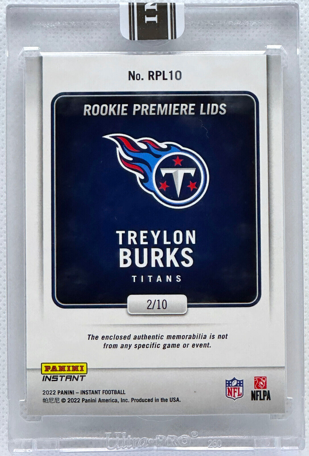 TREYLON BURKS ROOKIE PREMIERE LIDS TITANS HAT PATCH PANINI INSTANT