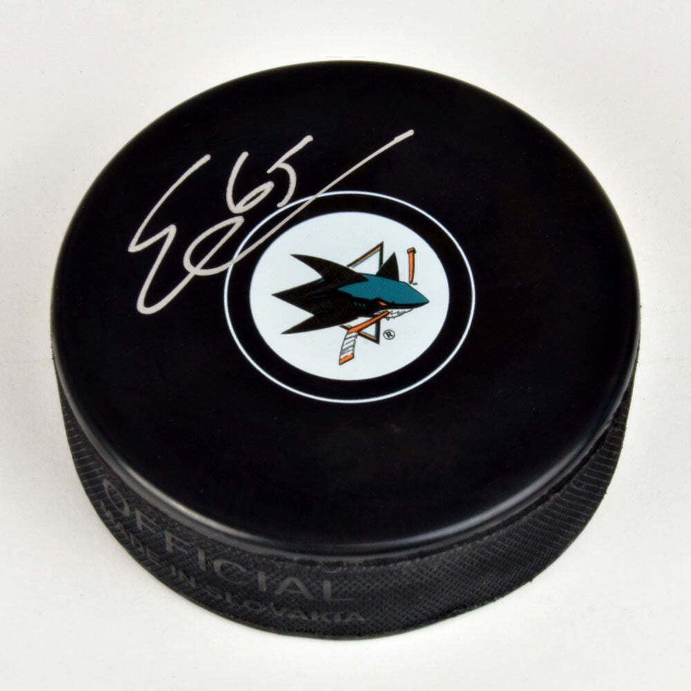 Erik Karlsson San Jose Sharks Autographed Hockey Puck Image 1