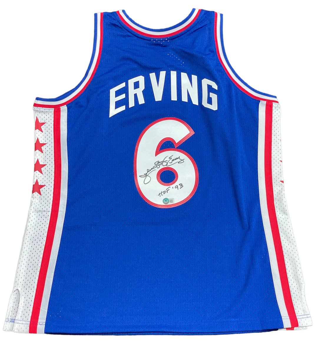 Julius Erving "HOF 93" Autographed Philadelphia 76ers Mitchell & Ness Blue Jerse Image 1