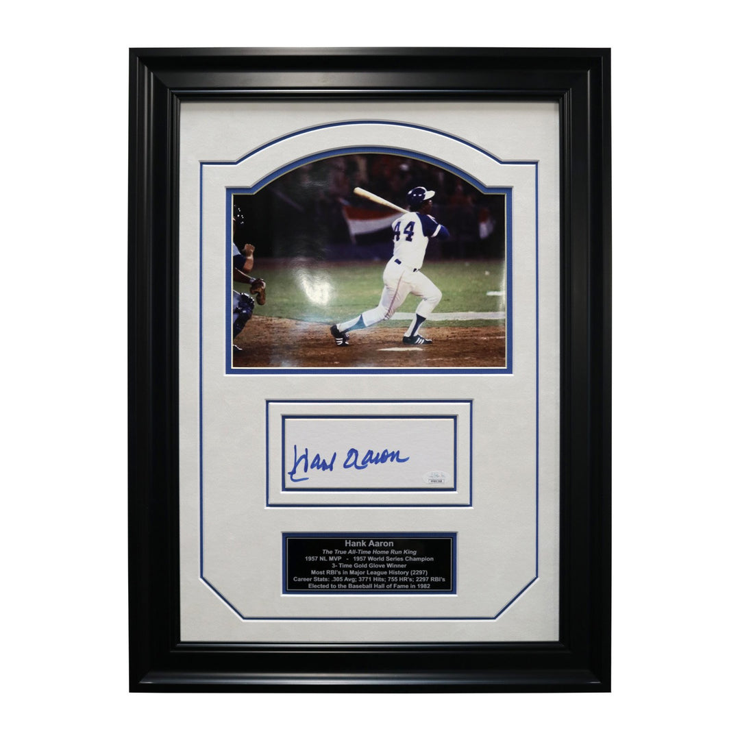 Hank Aaron Milwaukee/Atlanta Braves Autographed and Framed Chit Collage - 17"x23" Frame (JSA Authenticated) - CollectibleXchange